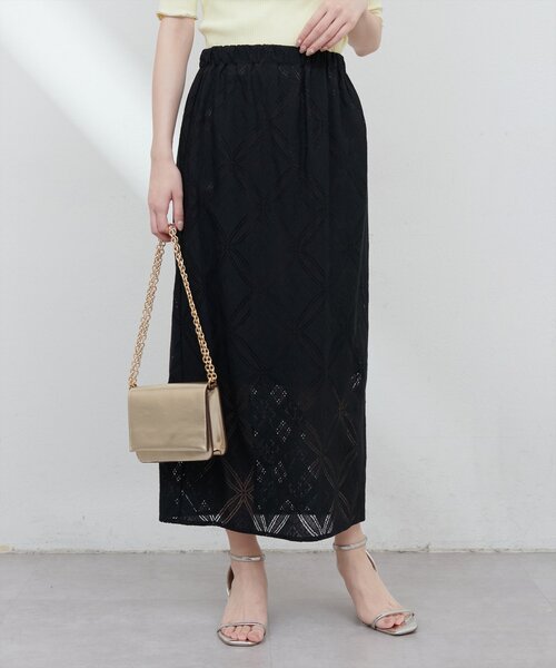 natural couture（ナチュラルクチュール）の「【大人ナチュ】幾何柄レースタイトスカート（スカート・レディース・オフホワイト/ブラック・FREE）」の9枚目の写真