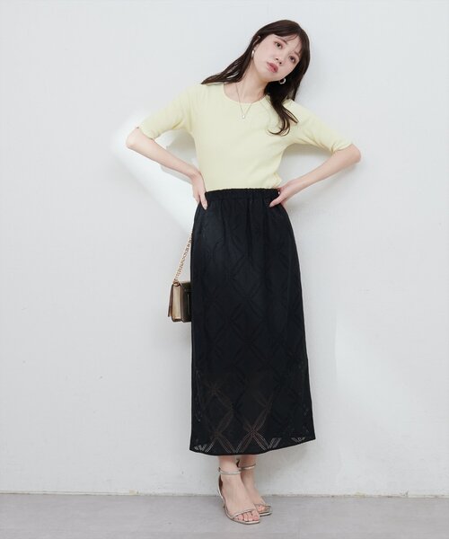 natural couture（ナチュラルクチュール）の「【大人ナチュ】幾何柄レースタイトスカート（スカート・レディース・オフホワイト/ブラック・FREE）」の11枚目の写真
