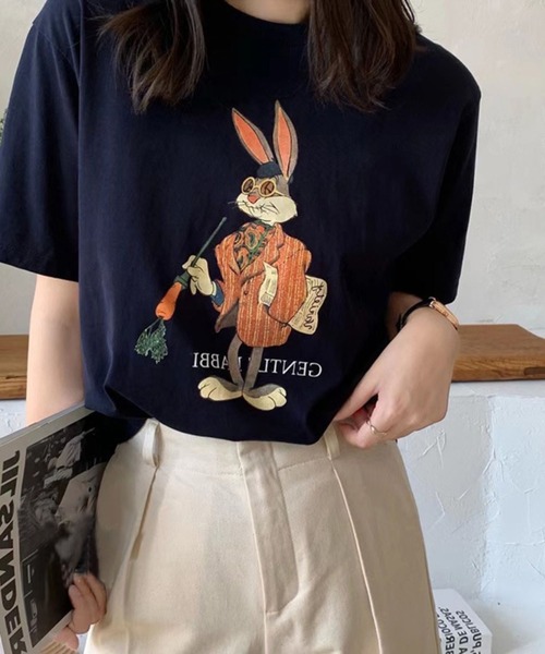 LETee（レティー）の「バニープリントティーシャツ（Tシャツ/カットソー・レディース・ホワイト/ネイビー/ベージュ・FREE）」の4枚目の写真