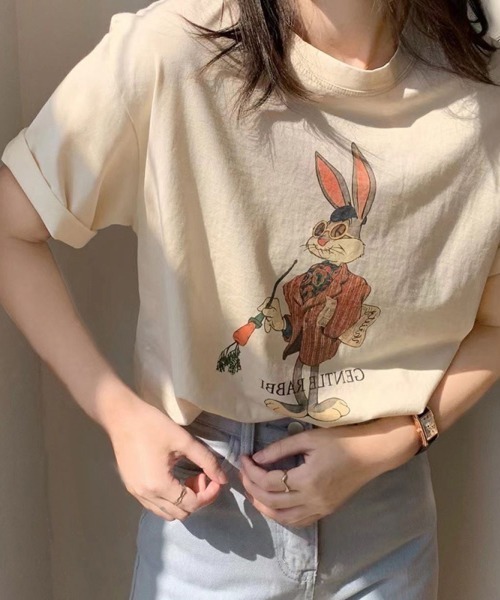 LETee（レティー）の「バニープリントティーシャツ（Tシャツ/カットソー・レディース・ホワイト/ネイビー/ベージュ・FREE）」の8枚目の写真