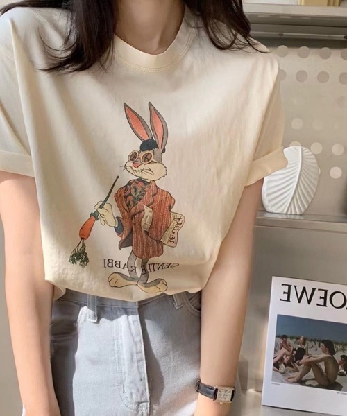 LETee（レティー）の「バニープリントティーシャツ（Tシャツ/カットソー・レディース・ホワイト/ネイビー/ベージュ・FREE）」の9枚目の写真
