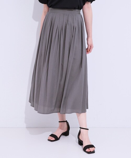 DRESKIP（ドレスキップ）の「【S-LL/セットアップ可/ひんやり】ふんわりさらっと タックフレアスカート（スカート・レディース・グリーン系/チャコールグレー/ブルー・01/02/03/04）」の10枚目の写真
