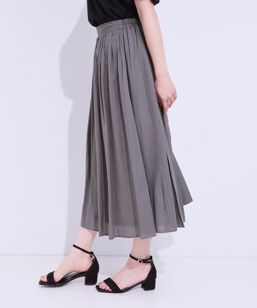 DRESKIP（ドレスキップ）の「【S-LL/セットアップ可/ひんやり】ふんわりさらっと タックフレアスカート（スカート・レディース・グリーン系/チャコールグレー/ブルー・01/02/03/04）」の9枚目の写真