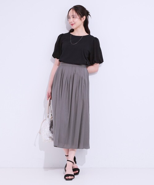 DRESKIP（ドレスキップ）の「【S-LL/セットアップ可/ひんやり】ふんわりさらっと タックフレアスカート（スカート・レディース・グリーン系/チャコールグレー/ブルー・01/02/03/04）」の8枚目の写真