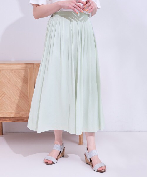 DRESKIP（ドレスキップ）の「【S-LL/セットアップ可/ひんやり】ふんわりさらっと タックフレアスカート（スカート・レディース・グリーン系/チャコールグレー/ブルー・01/02/03/04）」の6枚目の写真
