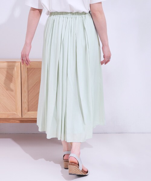 DRESKIP（ドレスキップ）の「【S-LL/セットアップ可/ひんやり】ふんわりさらっと タックフレアスカート（スカート・レディース・グリーン系/チャコールグレー/ブルー・01/02/03/04）」の5枚目の写真