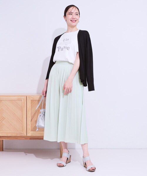 DRESKIP（ドレスキップ）の「【S-LL/セットアップ可/ひんやり】ふんわりさらっと タックフレアスカート（スカート・レディース・グリーン系/チャコールグレー/ブルー・01/02/03/04）」の4枚目の写真