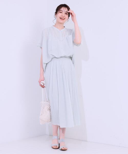 DRESKIP（ドレスキップ）の「【S-LL/セットアップ可/ひんやり】ふんわりさらっと タックフレアスカート（スカート・レディース・グリーン系/チャコールグレー/ブルー・01/02/03/04）」の13枚目の写真