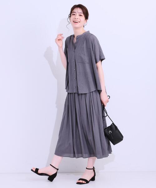 DRESKIP（ドレスキップ）の「【S-LL/セットアップ可/ひんやり】ふんわりさらっと タックフレアスカート（スカート・レディース・グリーン系/チャコールグレー/ブルー・01/02/03/04）」の12枚目の写真