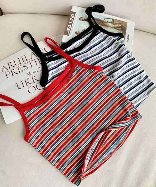 everycoco（エブリーココ）の「ボーダーリブキャミソール（キャミソール・レディース・ホワイト/レッド・FREE）」の2枚目の写真