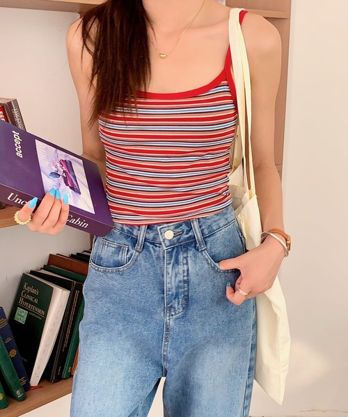 everycoco（エブリーココ）の「ボーダーリブキャミソール（キャミソール・レディース・ホワイト/レッド・FREE）」の13枚目の写真