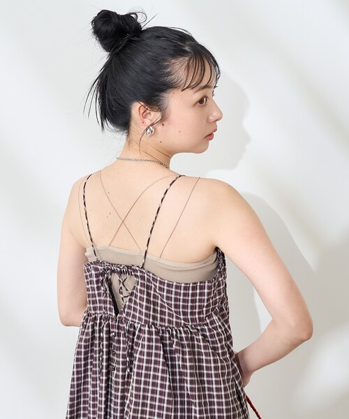 セール】バックリボン サマーチェック キャミソールワンピース