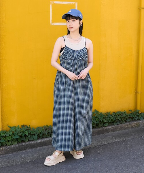 セール】バックリボン サマーチェック キャミソールワンピース