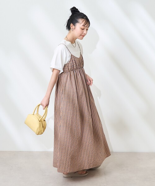 FREAK'S STORE(フリークスストア)の「バックリボン サマーチェック キャミソールワンピース(ワンピース・レディース・ブラウン/オレンジ/ネイビー・フリ-)」の14枚目の写真