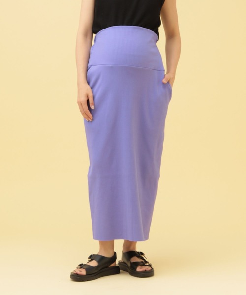 LEPSIM（レプシィム）の「【産前・産後対応】マタニティ／リブナロースカート　455470（マタニティウェア/グッズ・レディース・パープル/カーキ/ブラック/ダークブラウン・FREE）」の4枚目の写真