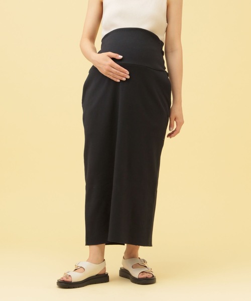 LEPSIM（レプシィム）の「【産前・産後対応】マタニティ／リブナロースカート　455470（マタニティウェア/グッズ・レディース・パープル/カーキ/ブラック/ダークブラウン・FREE）」の2枚目の写真