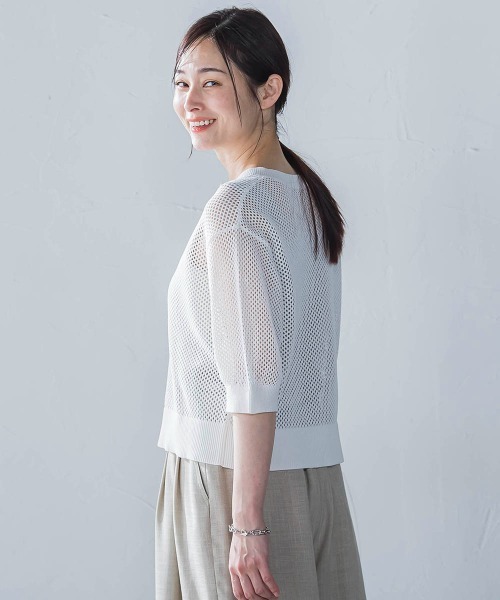 LAUTREAMONT(ロートレアモン)の「ドライタッチメッシュ5分袖ニット≪手洗い可能≫(ニット/セーター・レディース・ブルー/ブラウン/ホワイト・9号)」の7枚目の写真