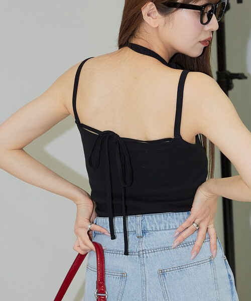 PUBLUX（パブリュクス）の「PUBLUX/パブリュクス カップ付き リボンキャミソール　限定展開（キャミソール・レディース・ブラウン/ブラック/オフホワイト・ﾌﾘ-）」の4枚目の写真