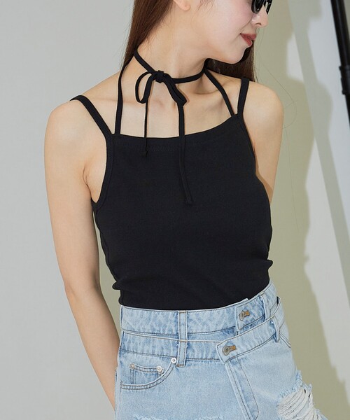 PUBLUX（パブリュクス）の「PUBLUX/パブリュクス カップ付き リボンキャミソール　限定展開（キャミソール・レディース・ブラウン/ブラック/オフホワイト・ﾌﾘ-）」の5枚目の写真