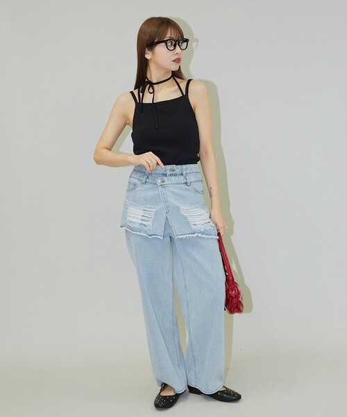 PUBLUX（パブリュクス）の「PUBLUX/パブリュクス カップ付き リボンキャミソール　限定展開（キャミソール・レディース・ブラウン/ブラック/オフホワイト・ﾌﾘ-）」の8枚目の写真