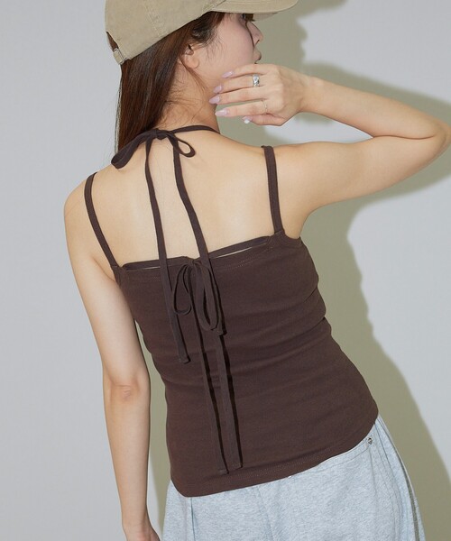PUBLUX（パブリュクス）の「PUBLUX/パブリュクス カップ付き リボンキャミソール　限定展開（キャミソール・レディース・ブラウン/ブラック/オフホワイト・ﾌﾘ-）」の15枚目の写真
