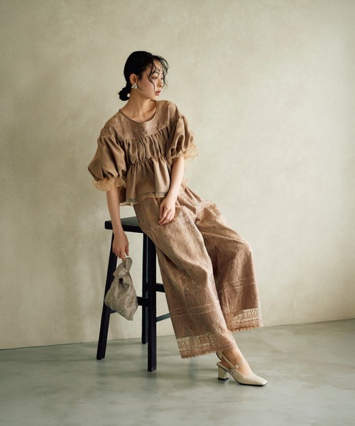 haremode（ハレモード）の「結婚式 お呼ばれ 二次会 謝恩会 成人式 同窓会 対応 20代 30代 ルナレース 刺繍 シアー ボリューム袖 ワイドパンツ セットアップ パンツドレス セレモニー パーティ オケージョン ドレス（パンツドレス・レディース・シルバー/モカ/ブラック・M/S）」の11枚目の写真