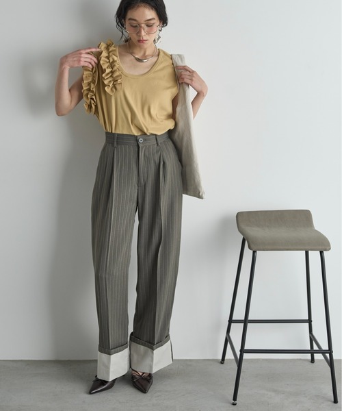 【美品】2タック コットンリネンスラックストラウザーズ 日本製 i5 イージーケア』LIFE STYLE TAILOR ストレッチオックス2タック