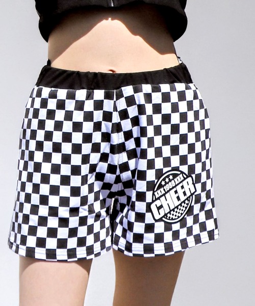 CHEER（チアー）の「無地×フラッグチェックショートパンツB（その他パンツ・レディース・ブラック・S/M/L）」の2枚目の写真