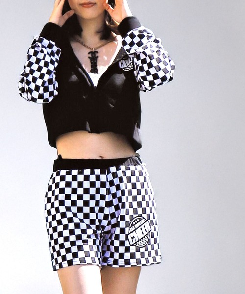 CHEER（チアー）の「無地×フラッグチェックショートパンツB（その他パンツ・レディース・ブラック・S/M/L）」の3枚目の写真