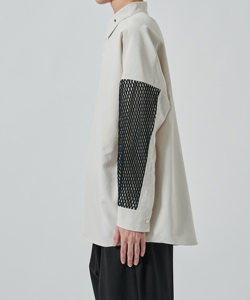 SHAREEF（シャリーフ）の「MESH SLEEVE SHIRTS（シャツ/ブラウス・メンズ・ブラック/ライトグレー・1/2）」の3枚目の写真