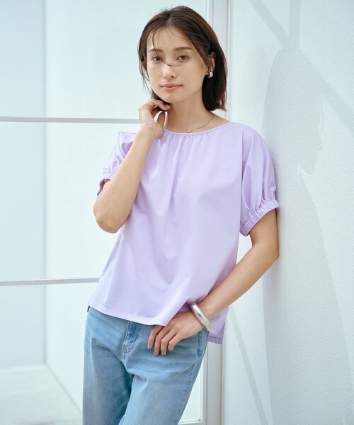 J.PRESS Ladies(J.プレス レディス)の「【WEB限定カラーあり・洗える】ストライプジャージー フレンチスリーブ カットソー(Tシャツ/カットソー・レディース・ライラック系1/ネイビー系1/サックスブルー系1/ダークグリーン系1・SMALL)」の6枚目の写真