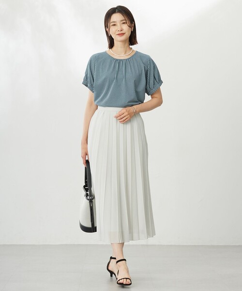tシャツ 「WEB限定カラーあり・洗える」ストライプジャージー フレンチスリーブ カットソー レディース WEB限定カラーあり・洗える】ストライプジャージー フレンチ