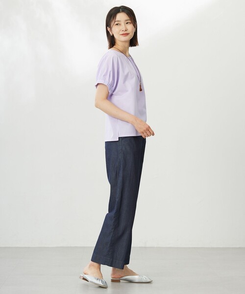 tシャツ 「WEB限定カラーあり・洗える」ストライプジャージー フレンチスリーブ カットソー レディース WEB限定カラーあり・洗える】ストライプジャージー フレンチ