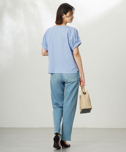 J.PRESS Ladies(J.プレス レディス)の「【WEB限定カラーあり・洗える】ストライプジャージー フレンチスリーブ カットソー(Tシャツ/カットソー・レディース・ライラック系1/ネイビー系1/サックスブルー系1/ダークグリーン系1・SMALL)」の14枚目の写真