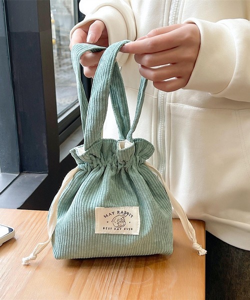 TONE SELECT GOODS（トーンセレクトグッズ）の「urbanfemine./コーデュロイ巾着ミニバッグ U7493（ショルダーバッグ・レディース・ベビーピンク/ブラック/ベージュ/ダークグリーン/ピンク/ブルー/イエロー/グリーン/アイボリー/グレー/ブラウン/パープル・FREE）」の8枚目の写真