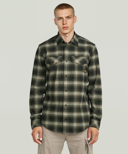 G-STAR(ジースター)の「MARINE SLIM SHIRT/ミリタリーディテールライトウェイトチェックシャツ(シャツ/ブラウス・メンズ・ダークブルー/グリーン系その他・MEDIUM/LARGE/SMALL/X-SMALL/X-LARGE)」の1枚目の写真