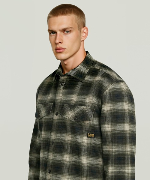 G-STAR(ジースター)の「MARINE SLIM SHIRT/ミリタリーディテールライトウェイトチェックシャツ(シャツ/ブラウス・メンズ・ダークブルー/グリーン系その他・MEDIUM/LARGE/SMALL/X-SMALL/X-LARGE)」の7枚目の写真
