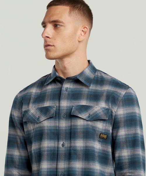 G-STAR(ジースター)の「MARINE SLIM SHIRT/ミリタリーディテールライトウェイトチェックシャツ(シャツ/ブラウス・メンズ・ダークブルー/グリーン系その他・MEDIUM/LARGE/SMALL/X-SMALL/X-LARGE)」の12枚目の写真