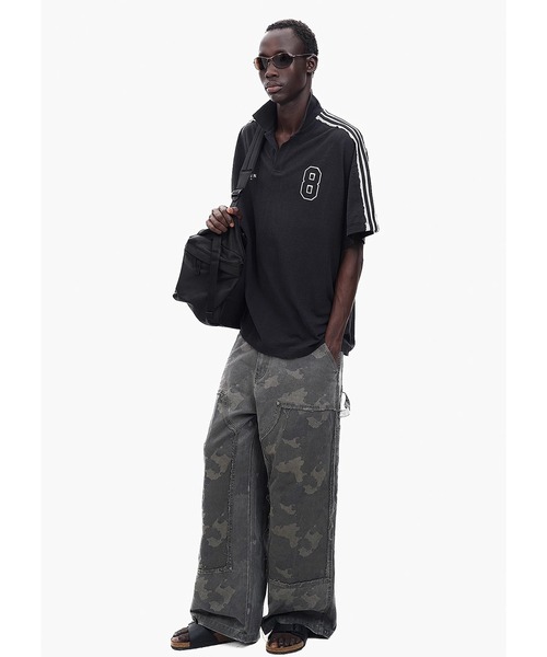 MASONPRINCE（メイソンプリンス）の「オーバーサイズ 袖ライン柄 ポロシャツ PL3042【MASONPRINCE】（ポロシャツ・メンズ・ブラック・L/M/S/XL）」の4枚目の写真