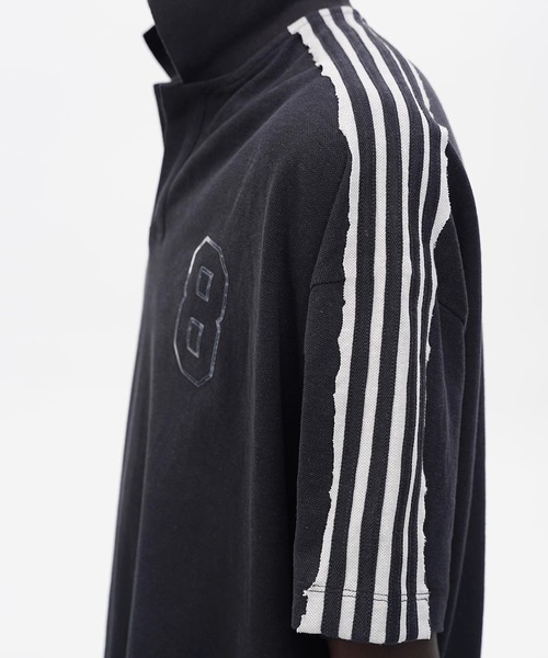 MASONPRINCE（メイソンプリンス）の「オーバーサイズ 袖ライン柄 ポロシャツ PL3042【MASONPRINCE】（ポロシャツ・メンズ・ブラック・L/M/S/XL）」の5枚目の写真