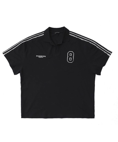 MASONPRINCE（メイソンプリンス）の「オーバーサイズ 袖ライン柄 ポロシャツ PL3042【MASONPRINCE】（ポロシャツ・メンズ・ブラック・L/M/S/XL）」の7枚目の写真
