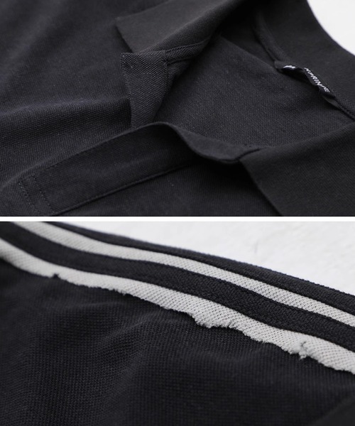 MASONPRINCE（メイソンプリンス）の「オーバーサイズ 袖ライン柄 ポロシャツ PL3042【MASONPRINCE】（ポロシャツ・メンズ・ブラック・L/M/S/XL）」の9枚目の写真