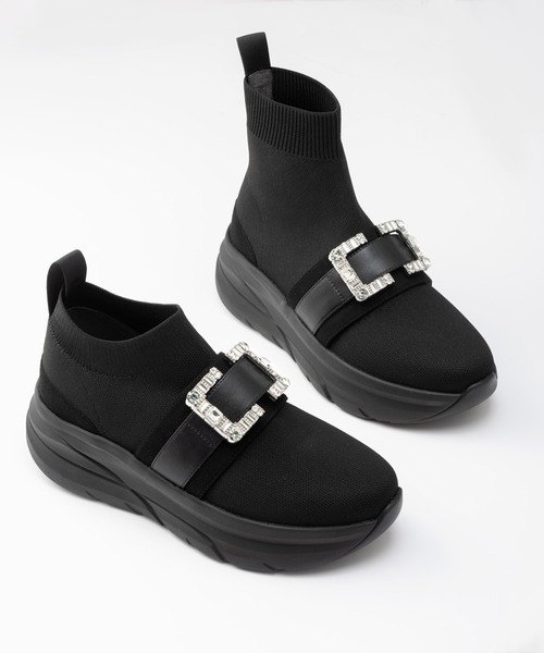 新色入荷！【軽量・撥水加工】クリスタルバックル ニットソックス