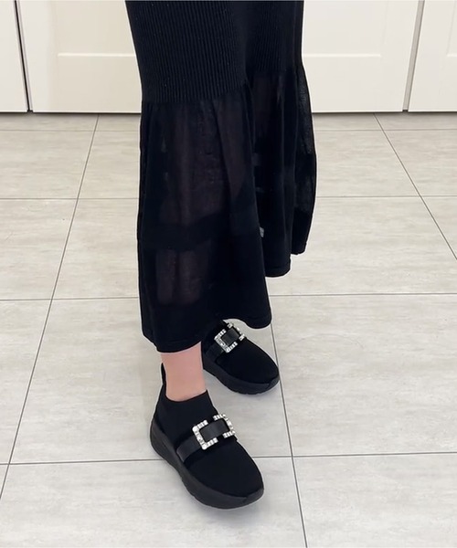 新色入荷！【軽量・撥水加工】クリスタルバックル ニットソックス