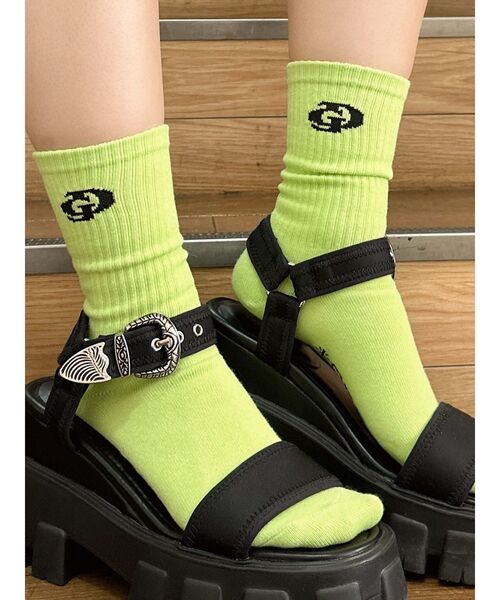 GYDA(ジェイダ)の「GD SOX(ソックス/靴下・レディース・ライム/ブラック/オフホワイト・FREE)」の2枚目の写真
