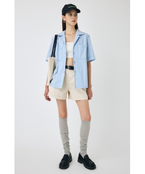 MOUSSY(マウジー)の「OPEN COLLAR シャツ(シャツ/ブラウス・レディース・ブルー系その他/ホワイト系その他・FREE)」の4枚目の写真