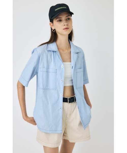 MOUSSY(マウジー)の「OPEN COLLAR シャツ(シャツ/ブラウス・レディース・ブルー系その他/ホワイト系その他・FREE)」の7枚目の写真