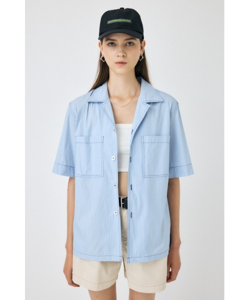 MOUSSY(マウジー)の「OPEN COLLAR シャツ(シャツ/ブラウス・レディース・ブルー系その他/ホワイト系その他・FREE)」の8枚目の写真