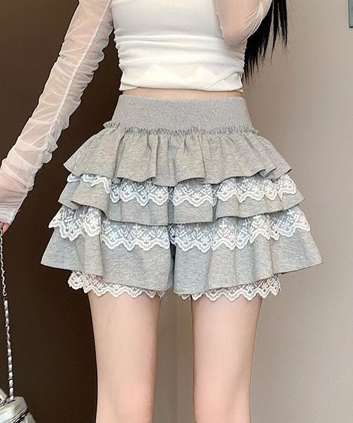 gossip!ロサンゼルス(ゴシップロサンゼルス)の「レース レイヤード パンツスカート ペチコート インナーパンツ付き ガーリー 韓国風 2 色(スカート・レディース・グレー/ブラック・M/S)」の3枚目の写真