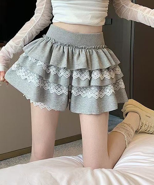 gossip!ロサンゼルス(ゴシップロサンゼルス)の「レース レイヤード パンツスカート ペチコート インナーパンツ付き ガーリー 韓国風 2 色(スカート・レディース・グレー/ブラック・M/S)」の21枚目の写真